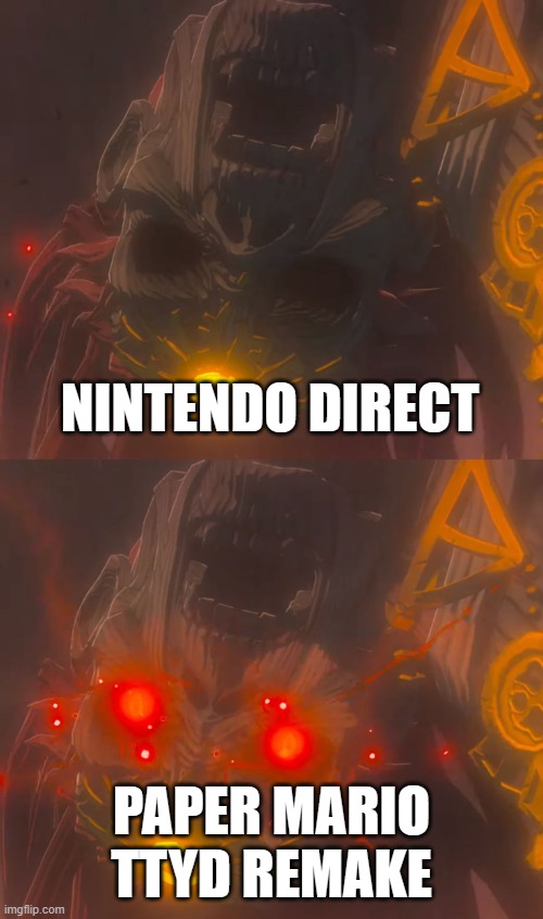Calamity Regained | NINTENDO DIRECT; PAPER MARIO TTYD REMAKE | image tagged in calamity regained | made w/ Imgflip meme maker