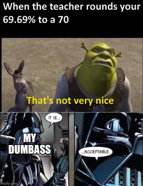 MY DUMBASS | image tagged in it is acceptable,thats not very nice,shrek,memes,school | made w/ Imgflip meme maker