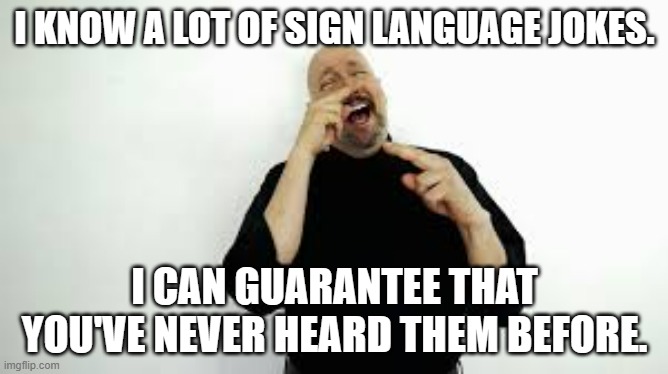 meme by Brad sign language jokes | I KNOW A LOT OF SIGN LANGUAGE JOKES. I CAN GUARANTEE THAT YOU'VE NEVER HEARD THEM BEFORE. | image tagged in humor | made w/ Imgflip meme maker