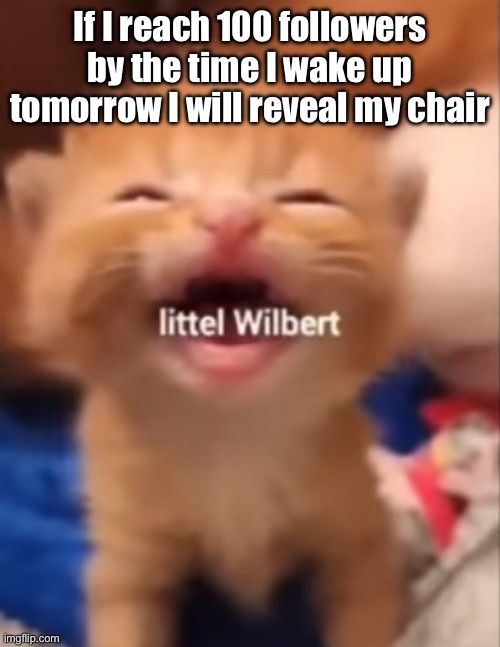 If I reach 100 followers by the time I wake up tomorrow I will reveal my chair | made w/ Imgflip meme maker