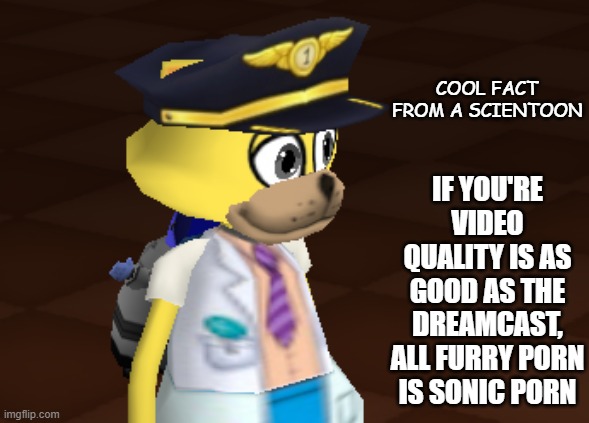 COOL FACT FROM A SCIENTOON IF YOU'RE VIDEO QUALITY IS AS GOOD AS THE DREAMCAST, ALL FURRY PORN IS SONIC PORN | made w/ Imgflip meme maker