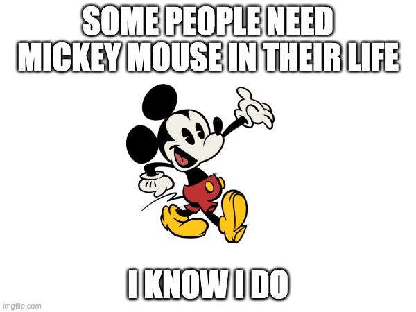 SOME PEOPLE NEED MICKEY MOUSE IN THEIR LIFE; I KNOW I DO | image tagged in mickey mouse | made w/ Imgflip meme maker