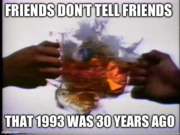 30 years later | FRIENDS DON’T TELL FRIENDS; THAT 1993 WAS 30 YEARS AGO | image tagged in friends don't let friends,1990s | made w/ Imgflip meme maker