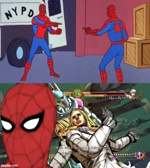 Filthy Acts at a Reasonable Price | image tagged in spiderman pointing at spiderman,jojo's bizarre adventure,anime memes,spiderman,spiderman60s | made w/ Imgflip meme maker