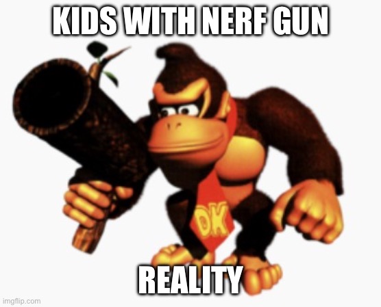 Donkey Kong | KIDS WITH NERF GUN; REALITY | image tagged in donkey kong | made w/ Imgflip meme maker