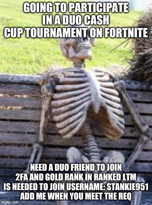 Need help with an fortnite tournament | image tagged in team mastaofdisaster | made w/ Imgflip meme maker