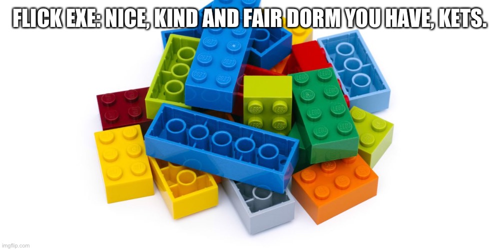 Kettle EXE’s dorm | FLICK EXE: NICE, KIND AND FAIR DORM YOU HAVE, KETS. | image tagged in legos | made w/ Imgflip meme maker