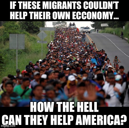 IF THESE MIGRANTS COULDN’T HELP THEIR OWN ECCONOMY…; HOW THE HELL CAN THEY HELP AMERICA? | image tagged in illegal immigration,maga,donald trump,republicans,joe biden,secure the border | made w/ Imgflip meme maker