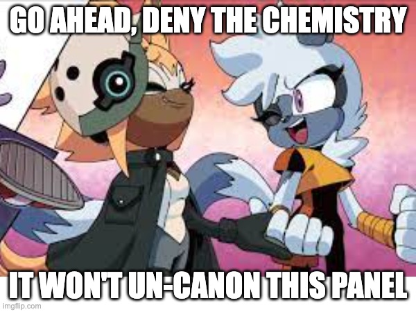 GO AHEAD, DENY THE CHEMISTRY; IT WON'T UN-CANON THIS PANEL | image tagged in sonic the hedgehog,yuri | made w/ Imgflip meme maker