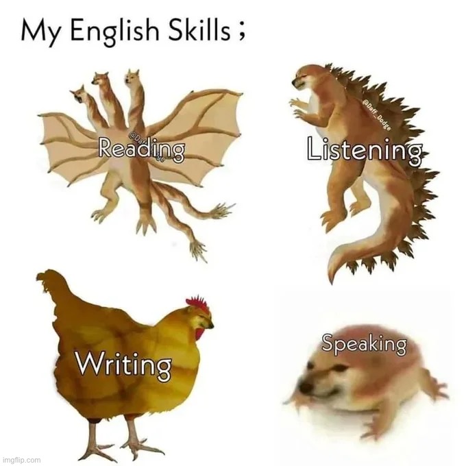 me irl | image tagged in me irl,relatable,english,skills,same bro,english skills | made w/ Imgflip meme maker