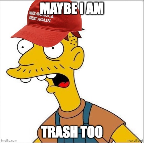Some Kind Of MAGA Moron | MAYBE I AM TRASH TOO | image tagged in some kind of maga moron | made w/ Imgflip meme maker