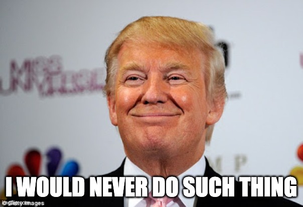 Donald trump approves | I WOULD NEVER DO SUCH THING | image tagged in donald trump approves | made w/ Imgflip meme maker