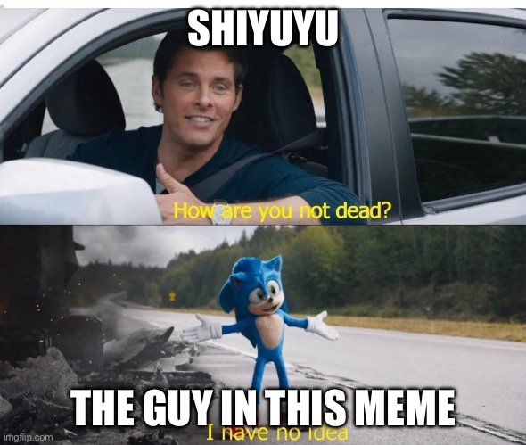 sonic how are you not dead | SHIYUYU THE GUY IN THIS MEME | image tagged in sonic how are you not dead | made w/ Imgflip meme maker