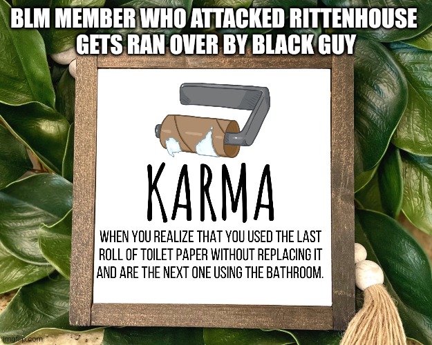 BLM MEMBER WHO ATTACKED RITTENHOUSE 
GETS RAN OVER BY BLACK GUY | image tagged in funny memes | made w/ Imgflip meme maker