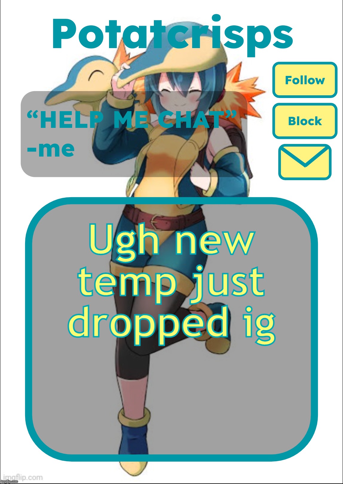 horay (imma kms) | Ugh new temp just dropped ig | image tagged in potatcrisps announcement temp | made w/ Imgflip meme maker