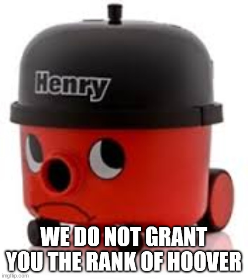 Henry Hoover | WE DO NOT GRANT YOU THE RANK OF HOOVER | image tagged in henry hoover | made w/ Imgflip meme maker