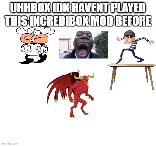 uhhbox is made by toristrunk3 | UHHBOX IDK HAVENT PLAYED THIS INCREDIBOX MOD BEFORE | image tagged in blank white template | made w/ Imgflip meme maker
