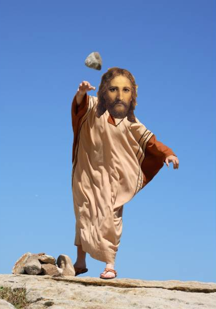 JESUS THROWS A STONE Blank Meme Template