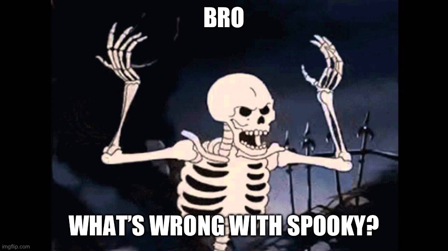 Spooky Skeleton | BRO WHAT’S WRONG WITH SPOOKY? | image tagged in spooky skeleton | made w/ Imgflip meme maker