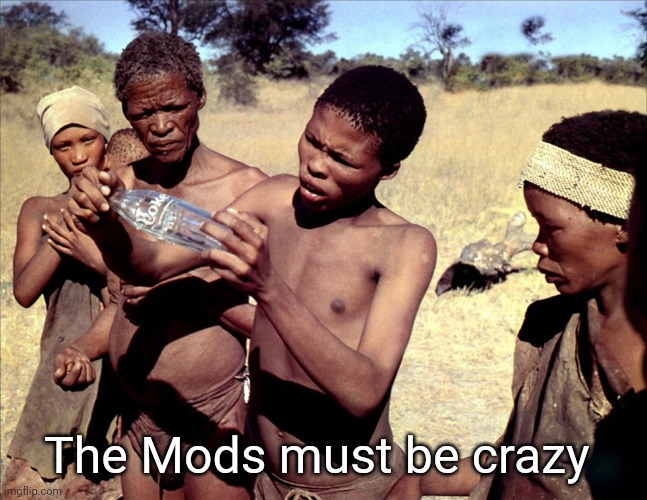 The Gods Must Be Crazy | The Mods must be crazy | image tagged in the gods must be crazy | made w/ Imgflip meme maker