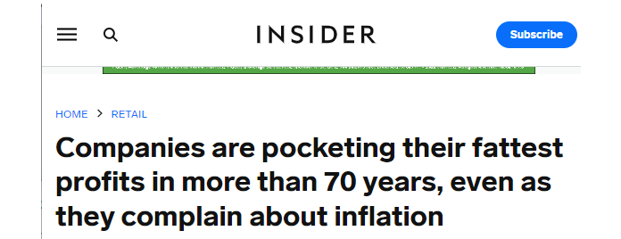 Biz Insider headline - Co's pocketing fattest profits in >70 yrs Blank Meme Template