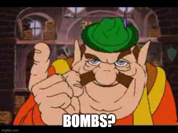 Morshu | BOMBS? | image tagged in morshu | made w/ Imgflip meme maker