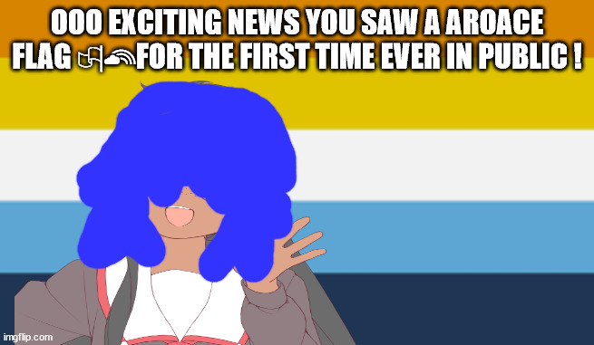 The aroace files | OOO EXCITING NEWS YOU SAW A AROACE FLAG 🏳‍🌈FOR THE FIRST TIME EVER IN PUBLIC ! | image tagged in neil tenant will probably not die tomorrow | made w/ Imgflip meme maker