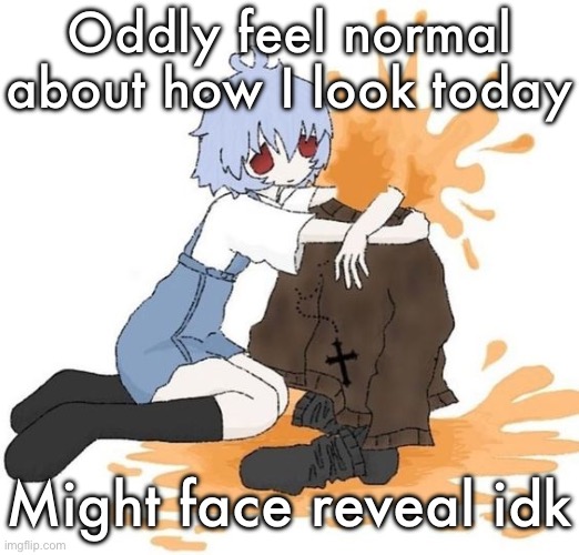 rei | Oddly feel normal about how I look today; Might face reveal idk | image tagged in rei | made w/ Imgflip meme maker