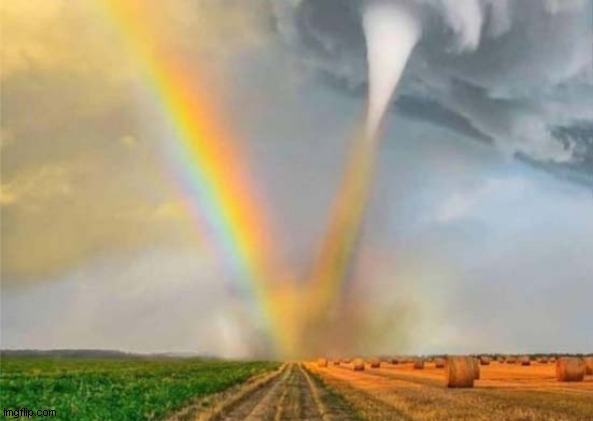 Rainbow Vs Tornado | image tagged in rainbow,vs,tornado | made w/ Imgflip meme maker