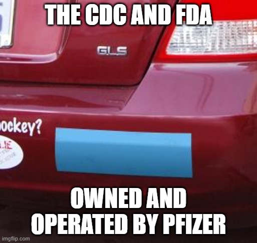 Bumper Sticker | THE CDC AND FDA; OWNED AND OPERATED BY PFIZER | image tagged in bumper sticker | made w/ Imgflip meme maker