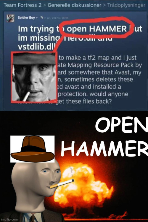 open hammer | image tagged in memes,meme man,oppenheimer | made w/ Imgflip meme maker