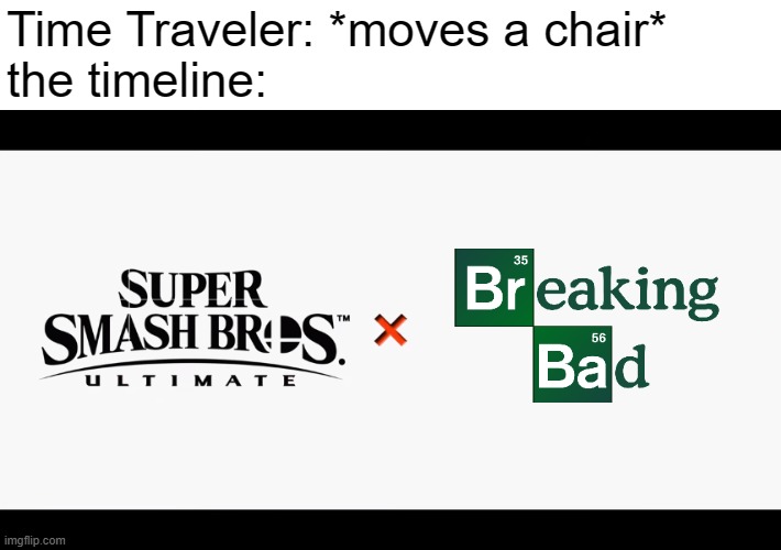 Image Title | Time Traveler: *moves a chair*
the timeline: | image tagged in image tags | made w/ Imgflip meme maker