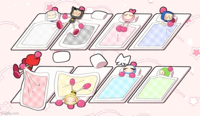 How Bomberman Bros sleep (Art by Minpo) | made w/ Imgflip meme maker