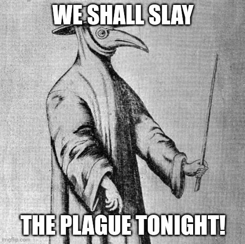 Plague Doctor | WE SHALL SLAY THE PLAGUE TONIGHT! | image tagged in plague doctor | made w/ Imgflip meme maker