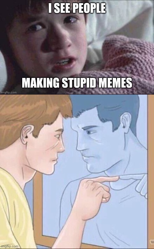 Stupid memes | image tagged in pointing mirror guy,memes,stupid | made w/ Imgflip meme maker