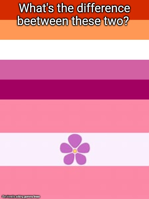 Side note: the saphhic flag looks like ice cream (Nova: frfr) | What's the difference beetween these two? I'm mostly asking gummy lmao | image tagged in lesbian flag,saphhic,gay,questions,help | made w/ Imgflip meme maker