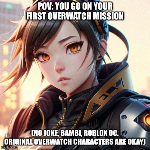 Erp is not allowed, everything else is | POV: YOU GO ON YOUR FIRST OVERWATCH MISSION; (NO JOKE, BAMBI, ROBLOX OC. ORIGINAL OVERWATCH CHARACTERS ARE OKAY) | image tagged in roleplaying | made w/ Imgflip meme maker