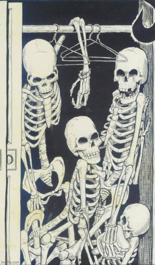 Skeletons In The Closet | image tagged in skeletons in the closet | made w/ Imgflip meme maker