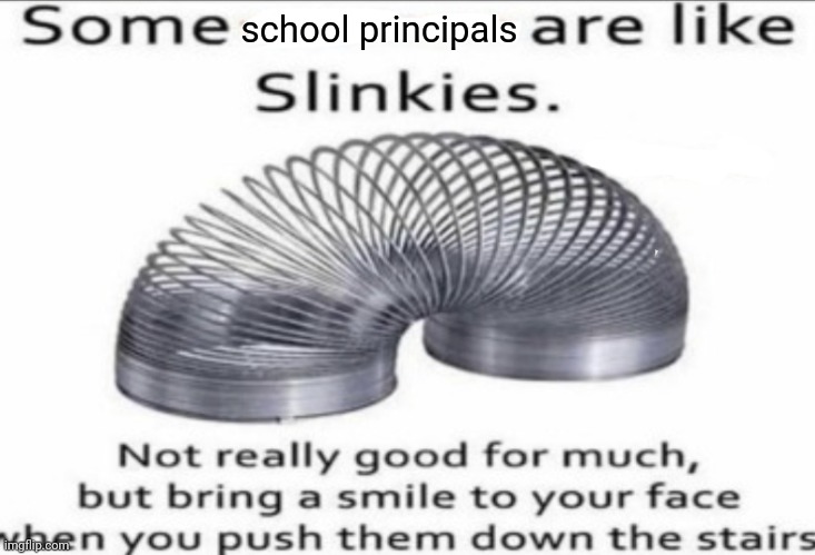 School principals | school principals | image tagged in some _ are like slinkies,school,principals,principal,memes,meme | made w/ Imgflip meme maker