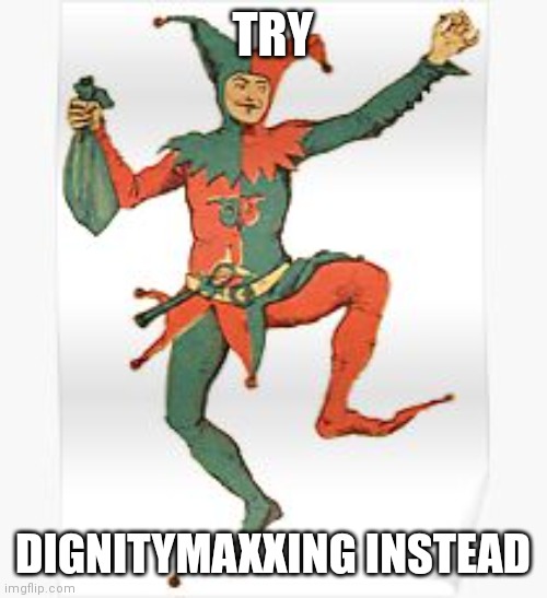 Court Jester | TRY; DIGNITYMAXXING INSTEAD | image tagged in court jester | made w/ Imgflip meme maker