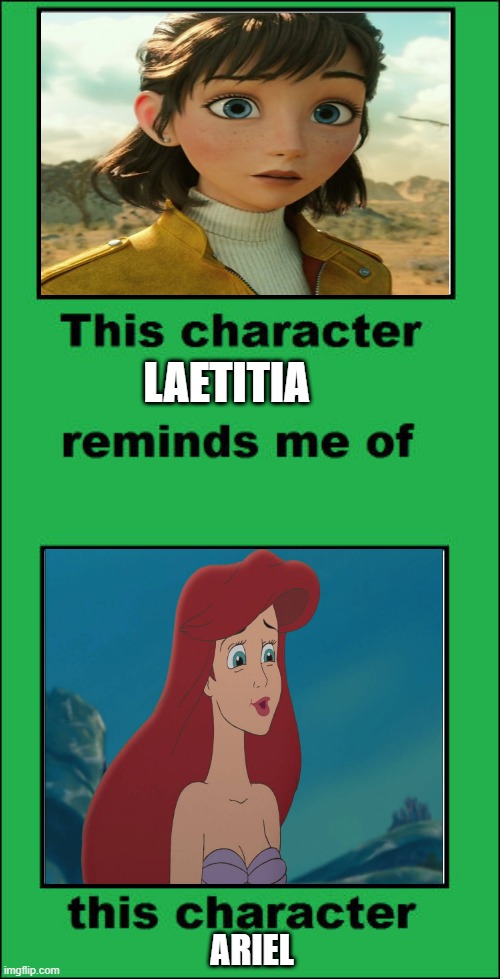 laetitia remains me of ariel | LAETITIA; ARIEL | image tagged in this character remains me of this character,mario,disney,anime,ariel,movies | made w/ Imgflip meme maker