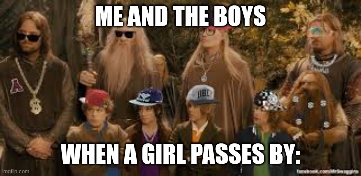 Guys! Formation #573!! | ME AND THE BOYS; WHEN A GIRL PASSES BY: | image tagged in lord of the rings,me and the boys | made w/ Imgflip meme maker