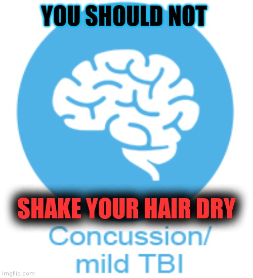 Concussion mild TBI | YOU SHOULD NOT SHAKE YOUR HAIR DRY | image tagged in concussion mild tbi | made w/ Imgflip meme maker
