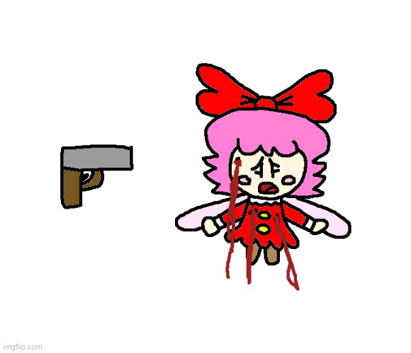Ribbon gets bullet holes (Happy Birthday to me) | image tagged in kirby,gore,blood,gun,cute,parody | made w/ Imgflip meme maker