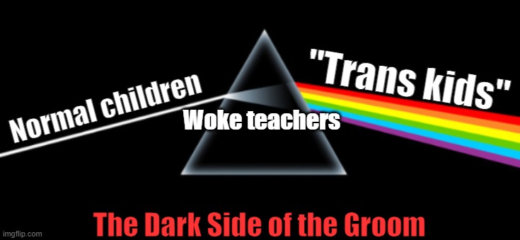Hey! Teacher! Leave them kids alone! | "Trans kids"; Normal children; Woke teachers; The Dark Side of the Groom | image tagged in dark side of the moon,woke,education,transgender,leftists | made w/ Imgflip meme maker