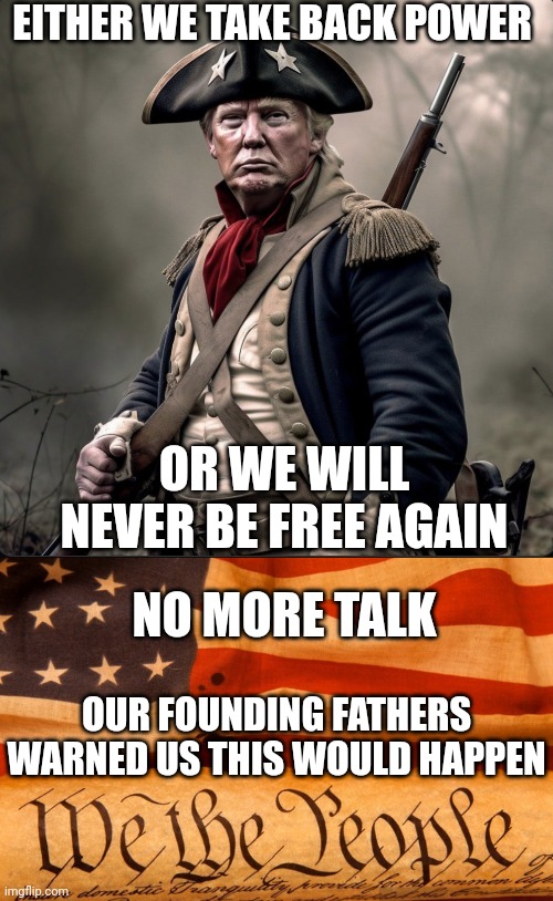 REMOVE THE DEMOCRATS | EITHER WE TAKE BACK POWER; OR WE WILL NEVER BE FREE AGAIN; NO MORE TALK; OUR FOUNDING FATHERS WARNED US THIS WOULD HAPPEN | image tagged in president trump,democrats,politics,declaration of independence | made w/ Imgflip meme maker