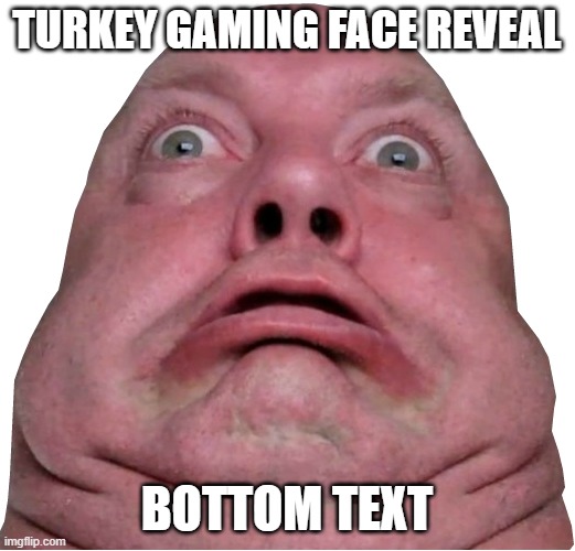 yes | TURKEY GAMING FACE REVEAL; BOTTOM TEXT | image tagged in fat person being shocked | made w/ Imgflip meme maker