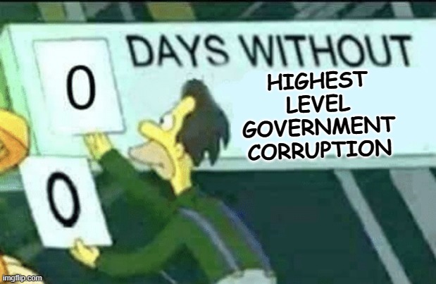 Another day in Biden's America | HIGHEST LEVEL GOVERNMENT CORRUPTION | image tagged in 0 days without lenny simpsons | made w/ Imgflip meme maker