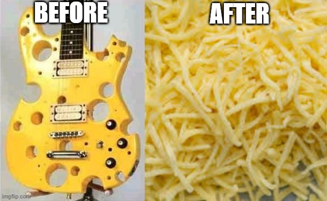 Think About Shredding | BEFORE; AFTER | image tagged in guitar,shred | made w/ Imgflip meme maker