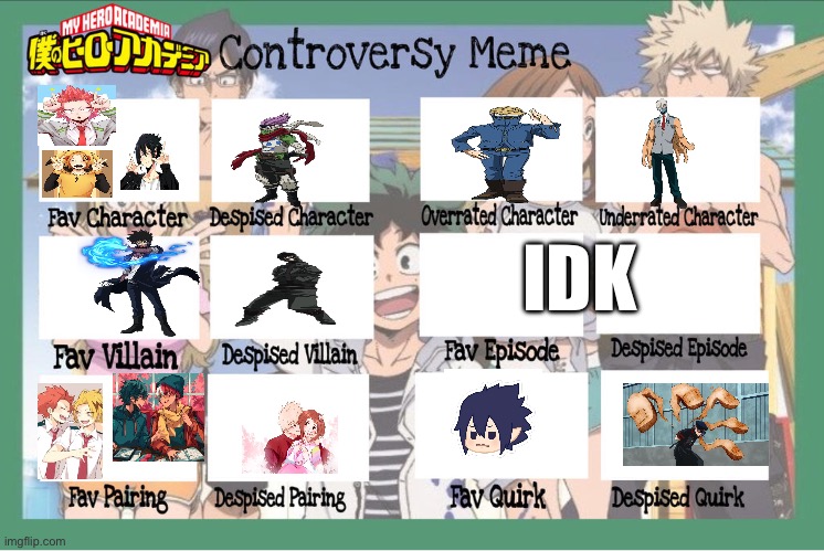 Mha controversy meme | IDK | image tagged in mha controversy meme | made w/ Imgflip meme maker